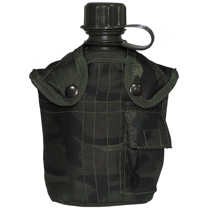 US Plastikfeldflasche, 1 l, mit Hülle, woodland, BPA-frei