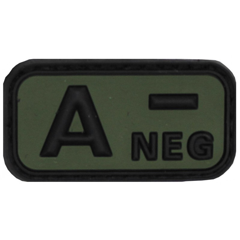 Klettabzeichen, schwarz/oliv, Blutgruppe "A NEG", 3D
