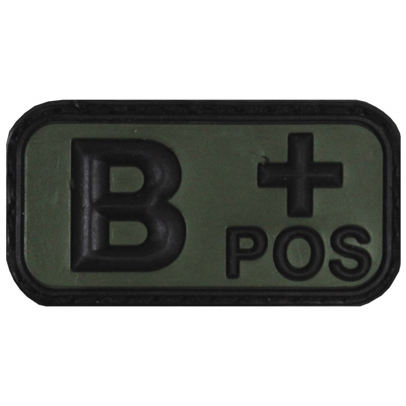 Klettabzeichen, schwarz/oliv, Blutgruppe "B POS", 3D