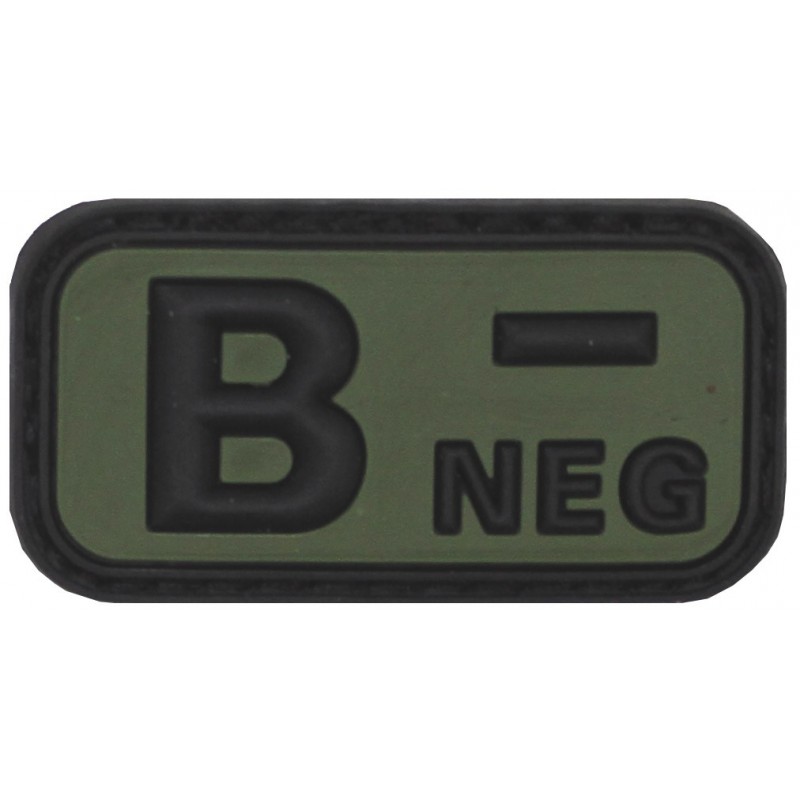 Klettabzeichen, schwarz/oliv, Blutgruppe "B NEG", 3D