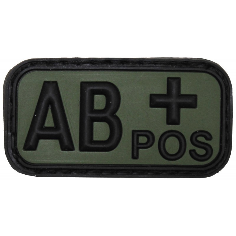 Klettabzeichen, schwarz/oliv, Blutgruppe "AB POS", 3D