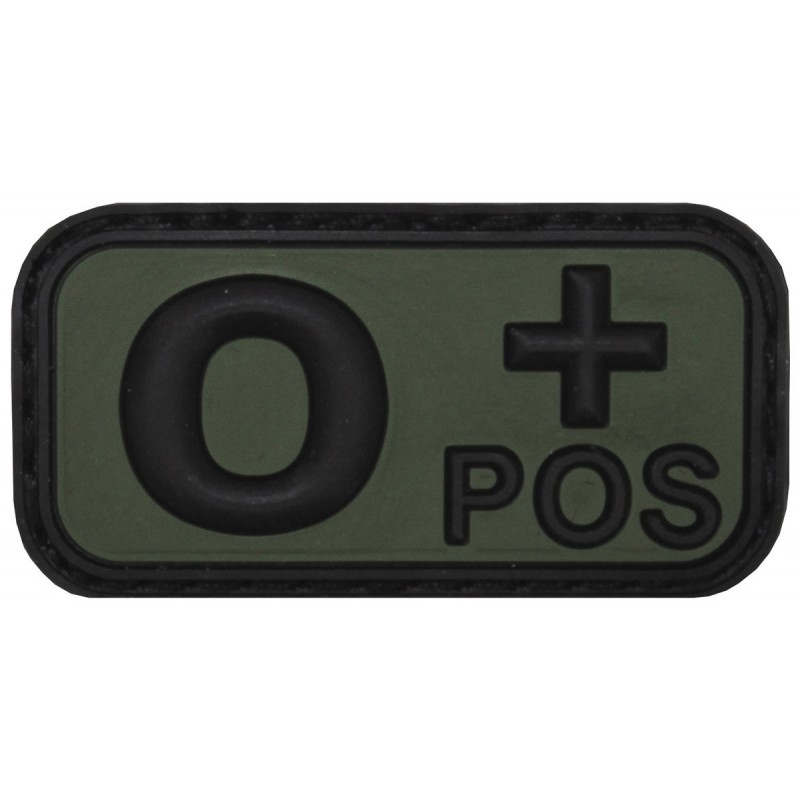 Klettabzeichen, schwarz/oliv, Blutgruppe "O POS", 3D