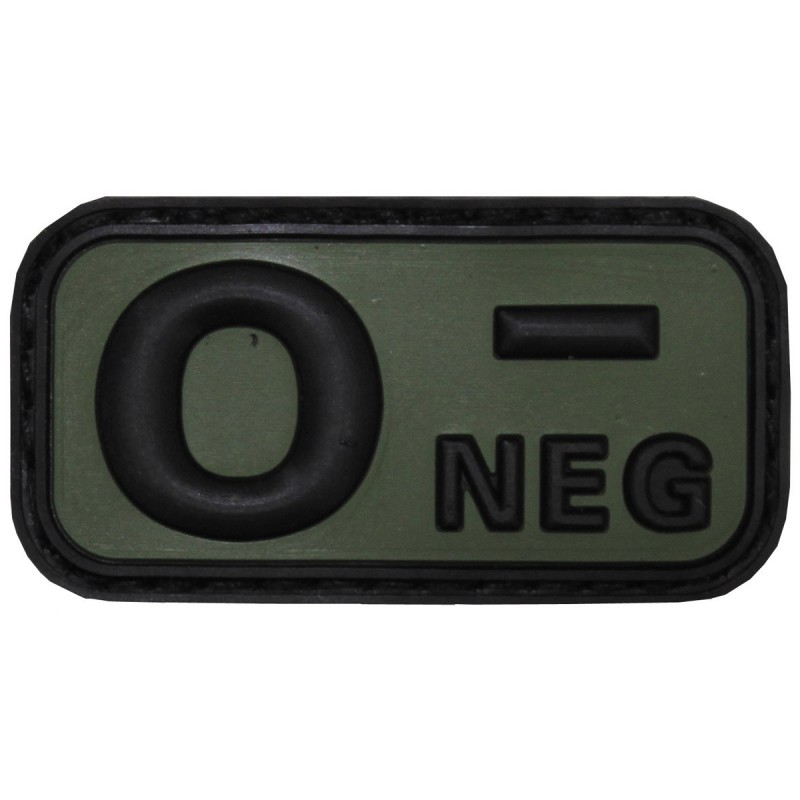 Klettabzeichen, schwarz/oliv, Blutgruppe "O NEG", 3D