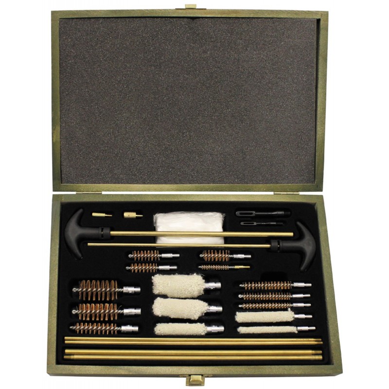 Reinigungsset, für Gewehr und Pistole, Multikaliber, Holzbox